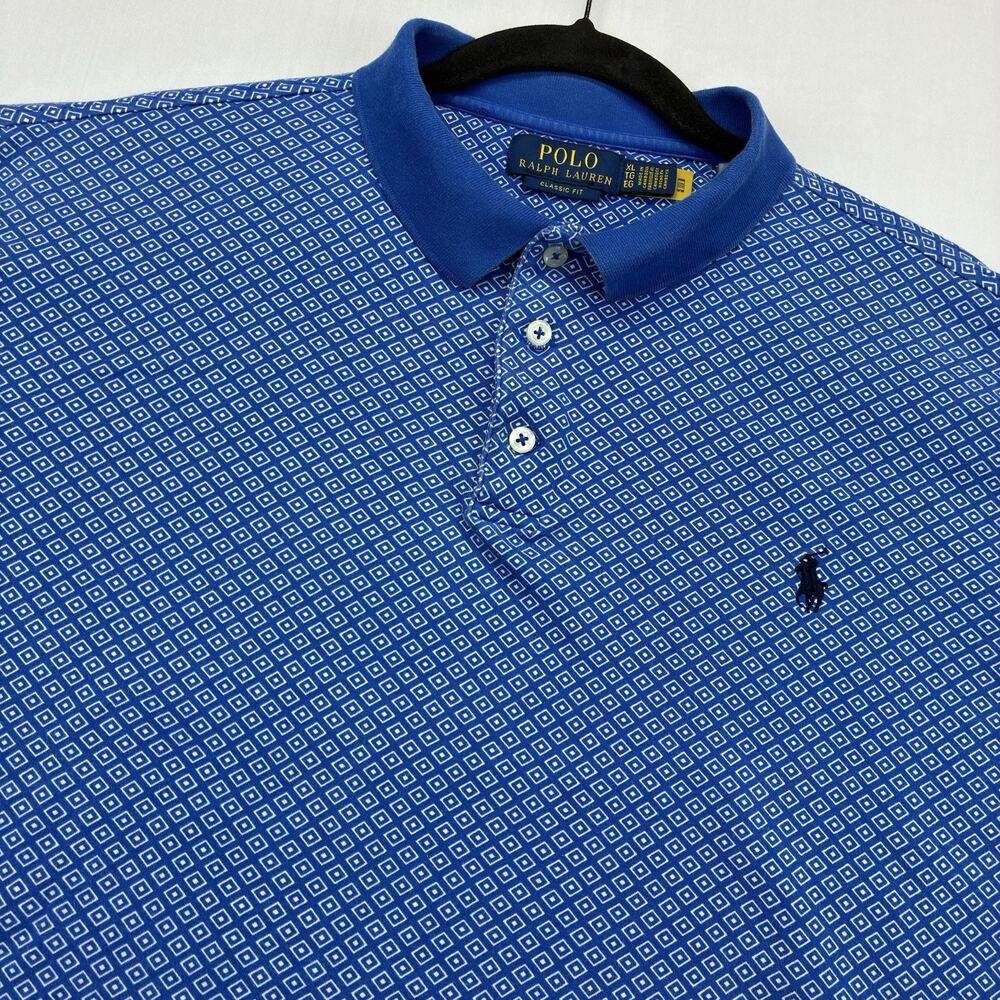 Polo Ralph Lauren Men’s Polo Shirt XL Blue Geometric Print Short Sleeve Cotton